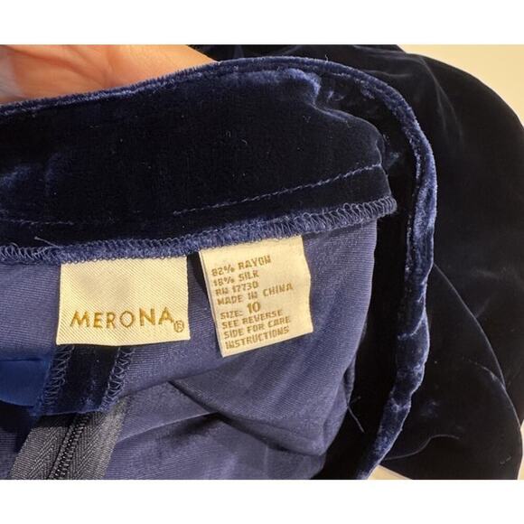 Vintage Merona Y2K Blue Velvet Silk Blend Mid Rise Pants Dark Romantic Glam - Picture 4 of 7
